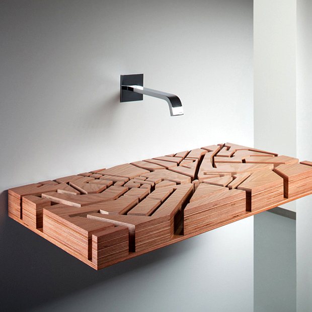 lavabo 3D de madera